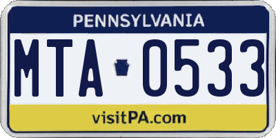 PA license plate MTA0533