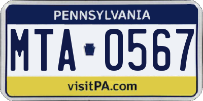 PA license plate MTA0567