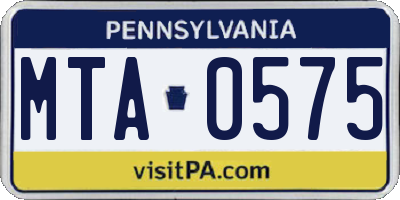 PA license plate MTA0575
