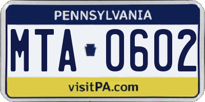PA license plate MTA0602