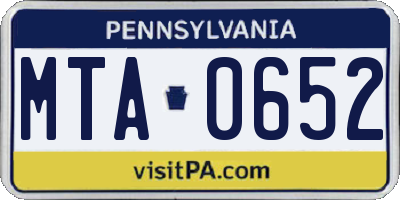 PA license plate MTA0652