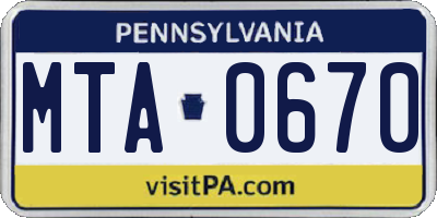 PA license plate MTA0670