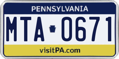 PA license plate MTA0671