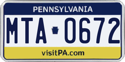 PA license plate MTA0672