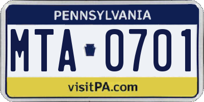 PA license plate MTA0701