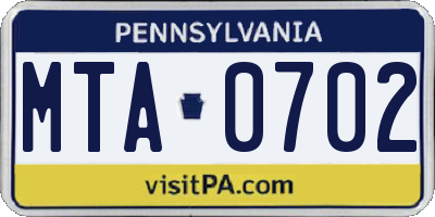 PA license plate MTA0702