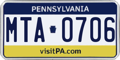PA license plate MTA0706