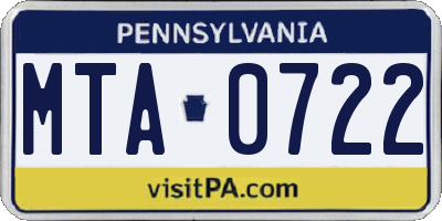 PA license plate MTA0722