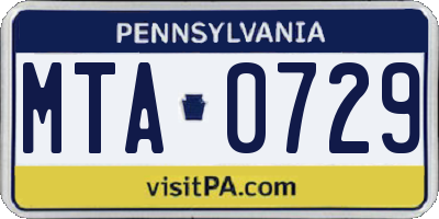 PA license plate MTA0729