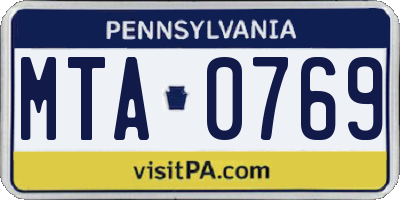 PA license plate MTA0769