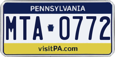 PA license plate MTA0772