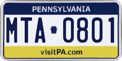PA license plate MTA0801