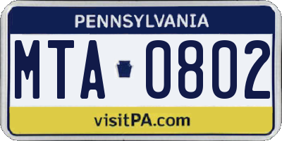 PA license plate MTA0802