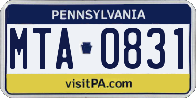 PA license plate MTA0831