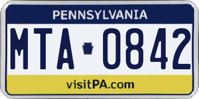 PA license plate MTA0842