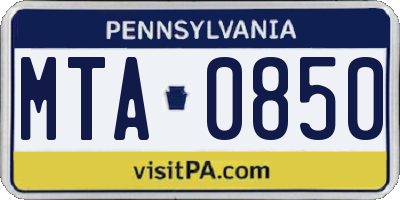 PA license plate MTA0850