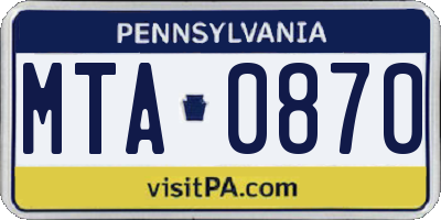 PA license plate MTA0870