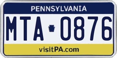 PA license plate MTA0876