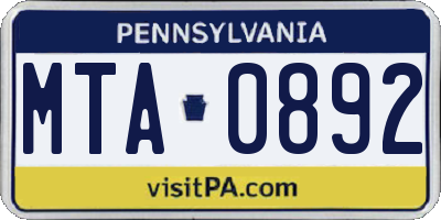PA license plate MTA0892