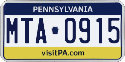 PA license plate MTA0915
