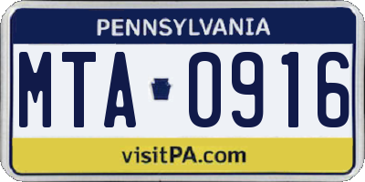 PA license plate MTA0916