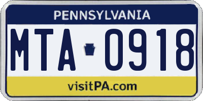 PA license plate MTA0918