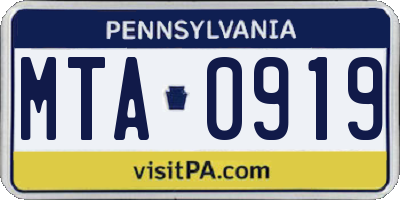 PA license plate MTA0919