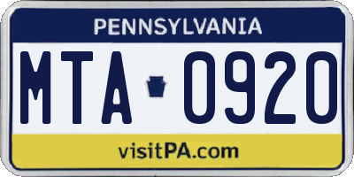 PA license plate MTA0920