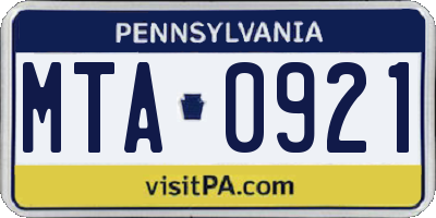 PA license plate MTA0921