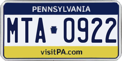 PA license plate MTA0922
