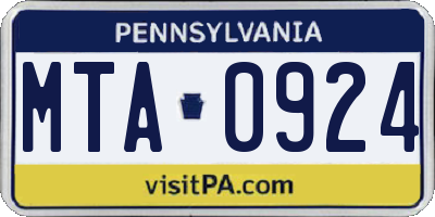 PA license plate MTA0924