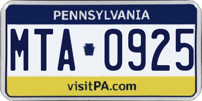 PA license plate MTA0925