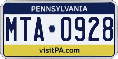 PA license plate MTA0928