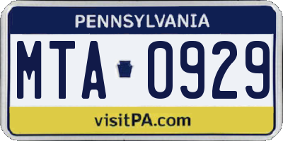 PA license plate MTA0929