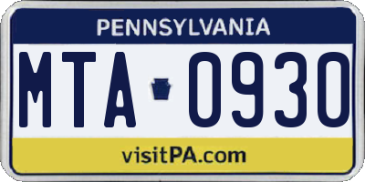 PA license plate MTA0930