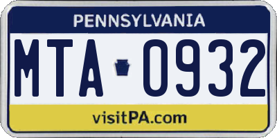 PA license plate MTA0932