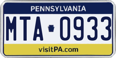 PA license plate MTA0933
