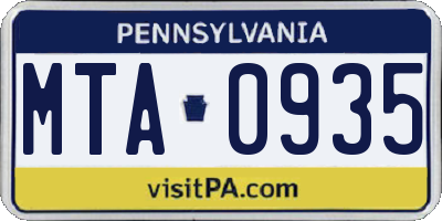 PA license plate MTA0935