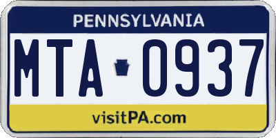 PA license plate MTA0937