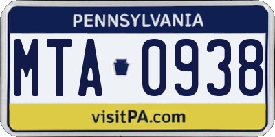 PA license plate MTA0938