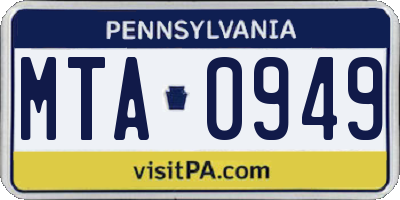 PA license plate MTA0949