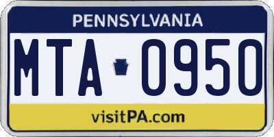 PA license plate MTA0950