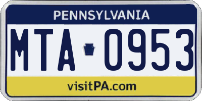 PA license plate MTA0953