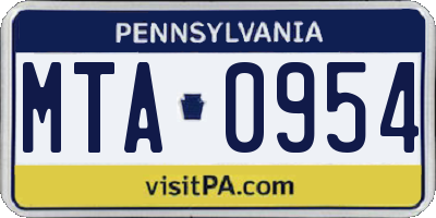 PA license plate MTA0954