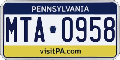 PA license plate MTA0958
