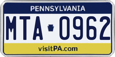 PA license plate MTA0962
