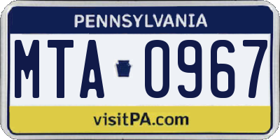 PA license plate MTA0967