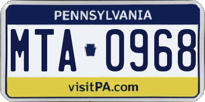 PA license plate MTA0968