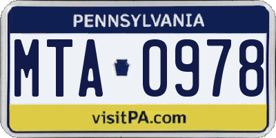 PA license plate MTA0978