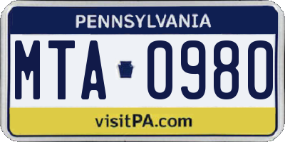 PA license plate MTA0980